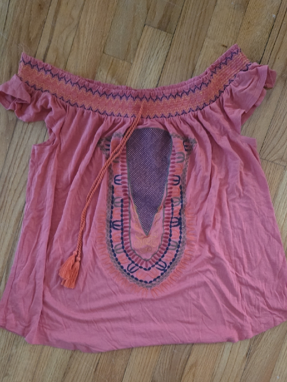 Pink Embroidered Off-Shoulder Short Sleeve Top